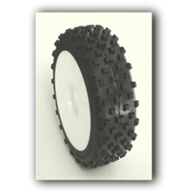 OFF ROAD 1/8 BUGGY TIRES GLUED ON WHITE DISH WHEELS STAR PIN - 1 PAIR